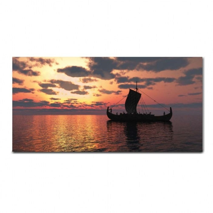 Tableau drakkar viking couché de soleil