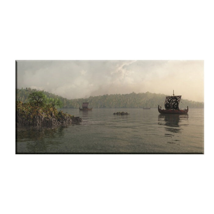 Tableau drakkar dans une baie